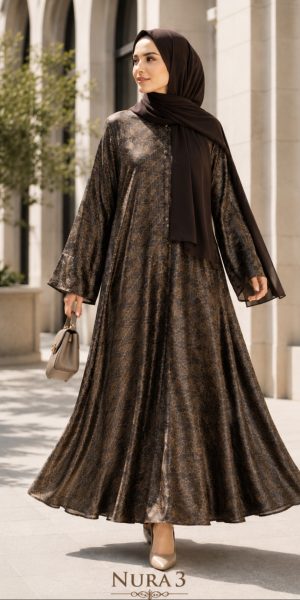 NURA 3 SATIN SILK JACQUARD ABAYA - ( SOLD OUT )