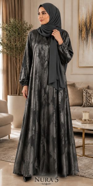 NURA 5 SATIN SILK JACQUARD ABAYA