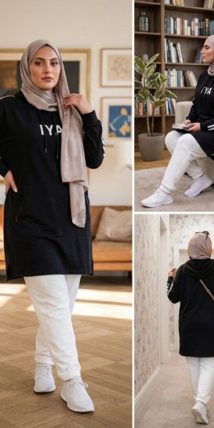 IYA Modest Cotton Travel & Leisure Tracksuit [ black & white]