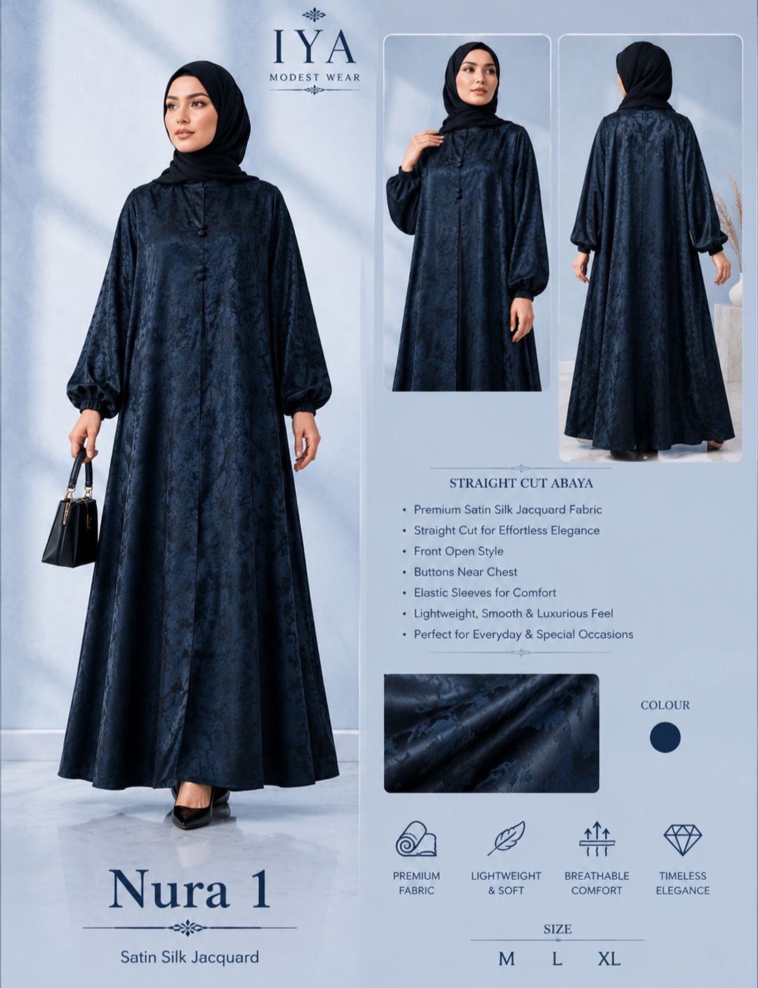 NURA 1 SATIN SILK JACQUARD ABAYA - Image 2