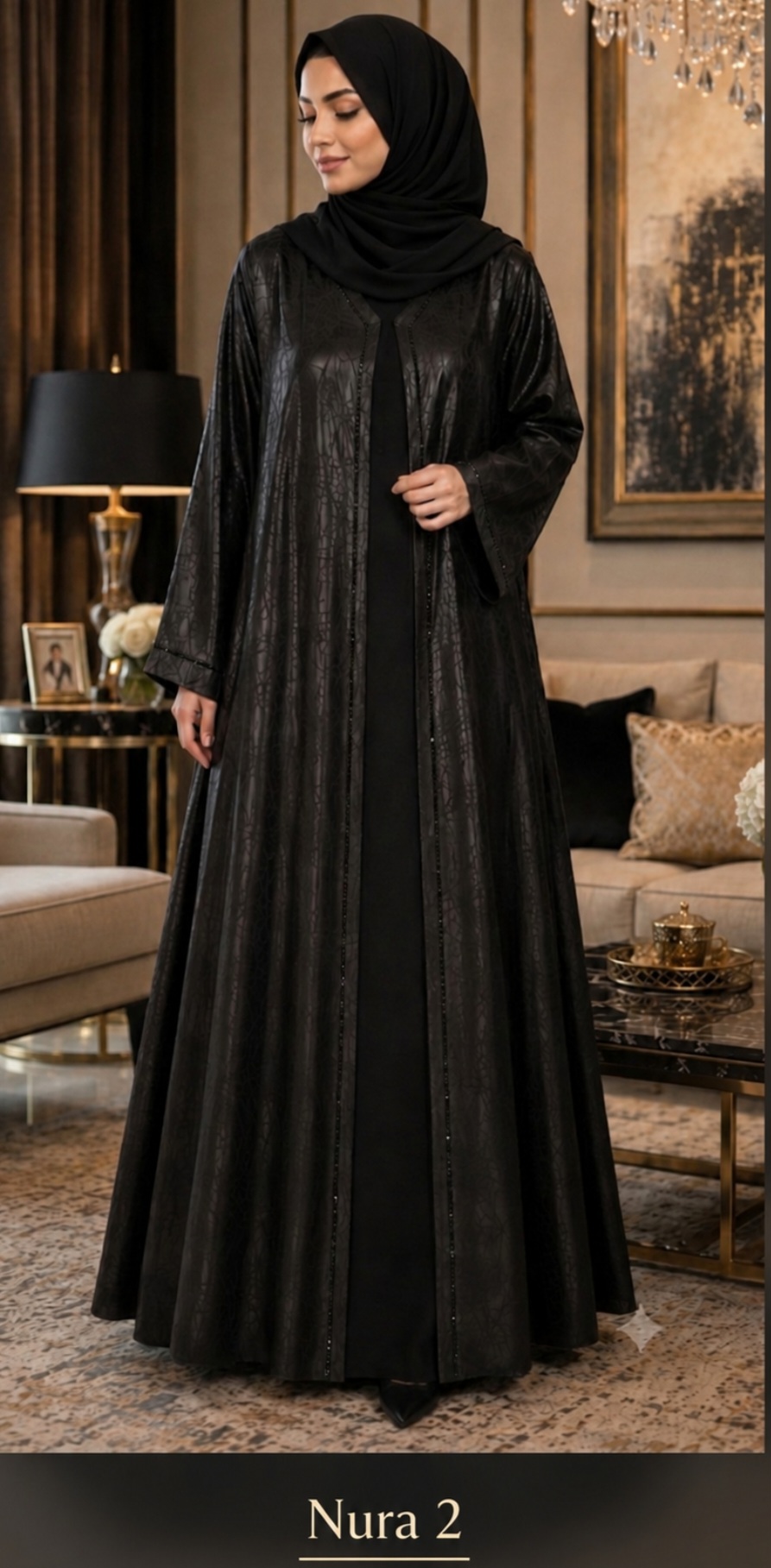 NURA 2 SATIN SILK JACQUARD ABAYA