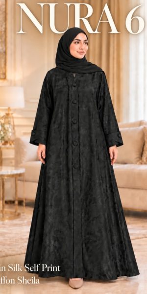 NURA 6 TEXTURED STRAIGHT CUT SATIN SILK JACQUARD ABAYA